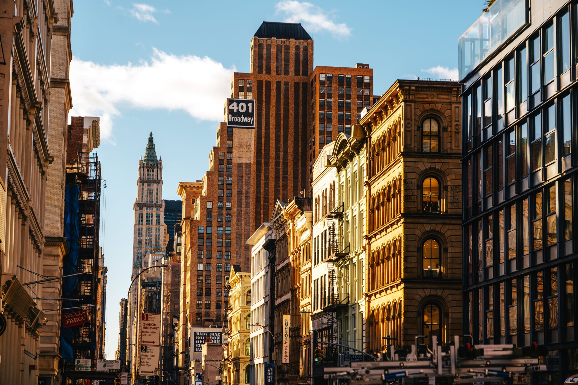 Cityscape of New York's Historical and Modern Buildings Under Sunny Skies